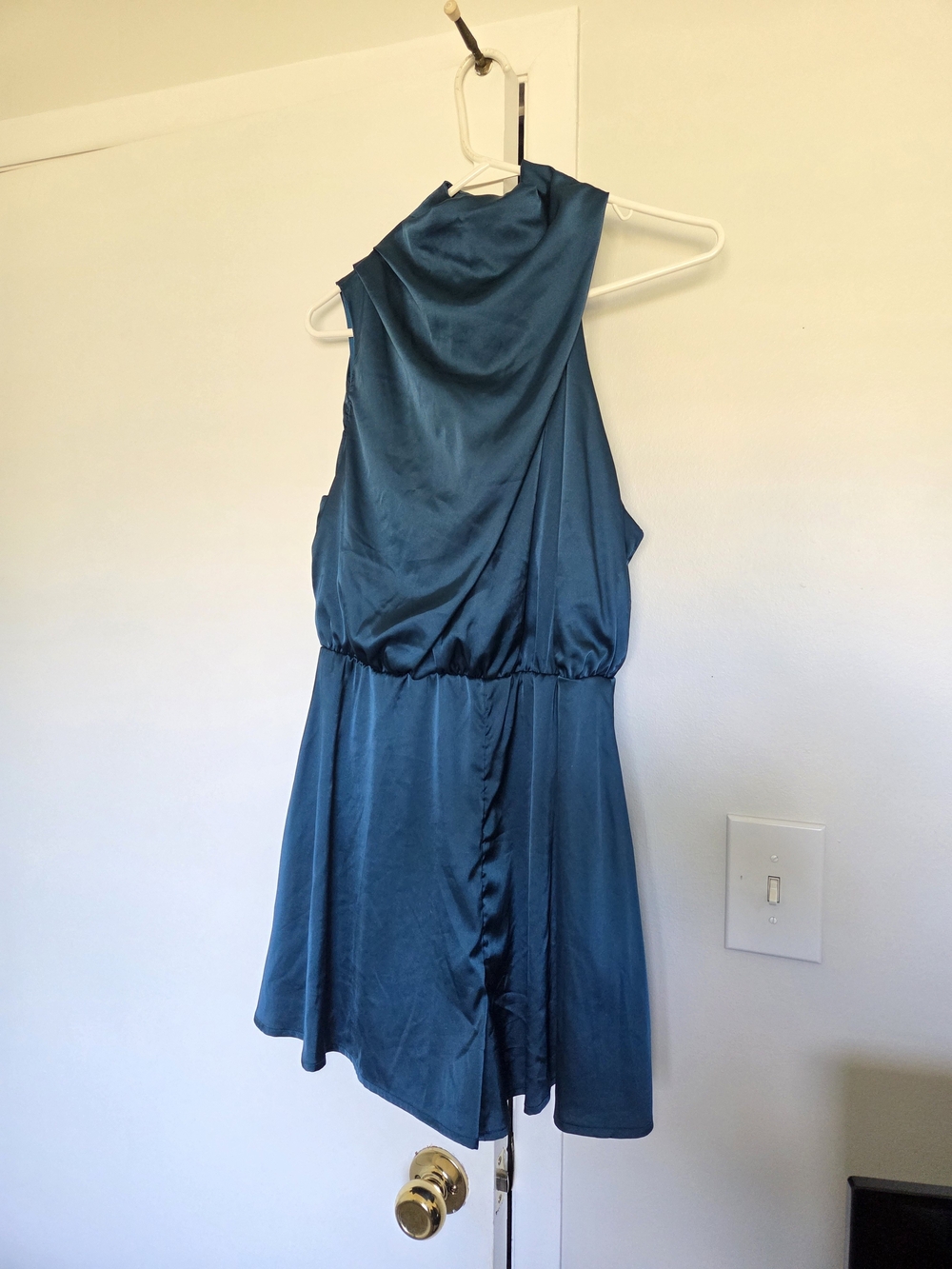 Teal Satin Halter Romper